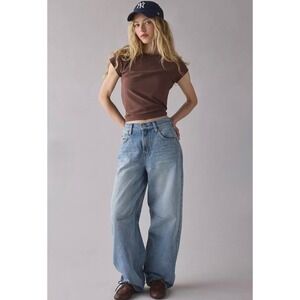 BDG Urban‎ Outfitters Logan Buckle Baggy Barrel Jeans Womens 26 Light Wash